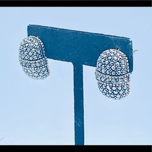 Silver, gold, rhinestone pierced earrings paved look